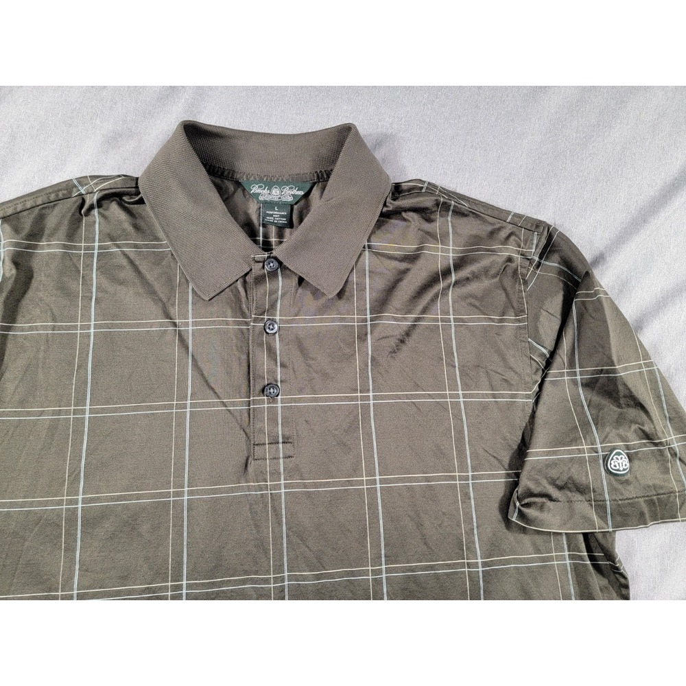 Brooks Brothers Country Club Performance Knit Polo Shirt Mens Large Green Plaid
